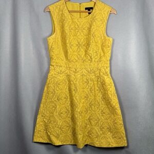 J. Crew Sleeveless Dress Fit And Flare Textured Yellow Cotton Blend
